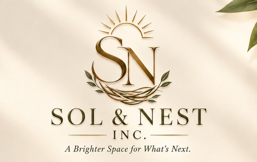 Sol & Nest Inc. branding with sun, nest and leaves